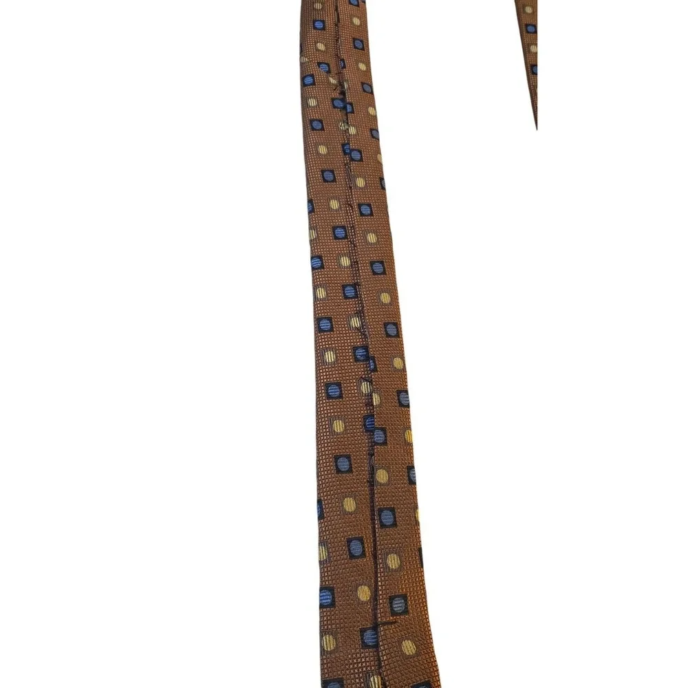 Fusion Handmade Neckwear Bronze Blue Men's Neck Tie‎ 100% Silk Geometric Luxury